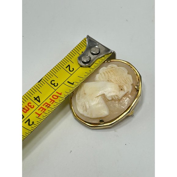 Vintage Shell Cameo Pin Brooch Carved Lady Profile Gold Tone Setting Oval Shaped - Picture 6 of 6